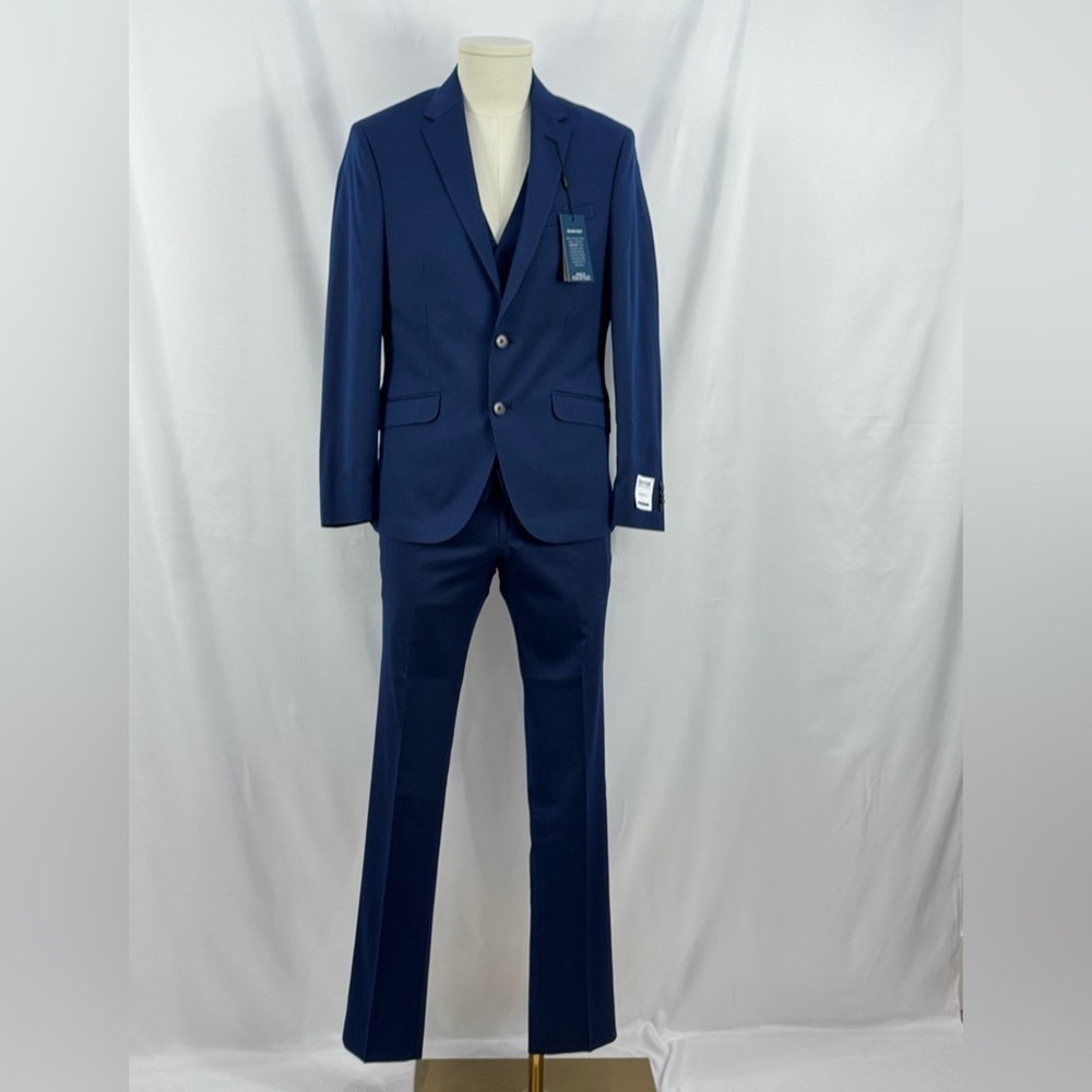 Kenneth Cole REACTION Techni-Cole 3-Piece Suit NWT Blue Pinstripe 30x30